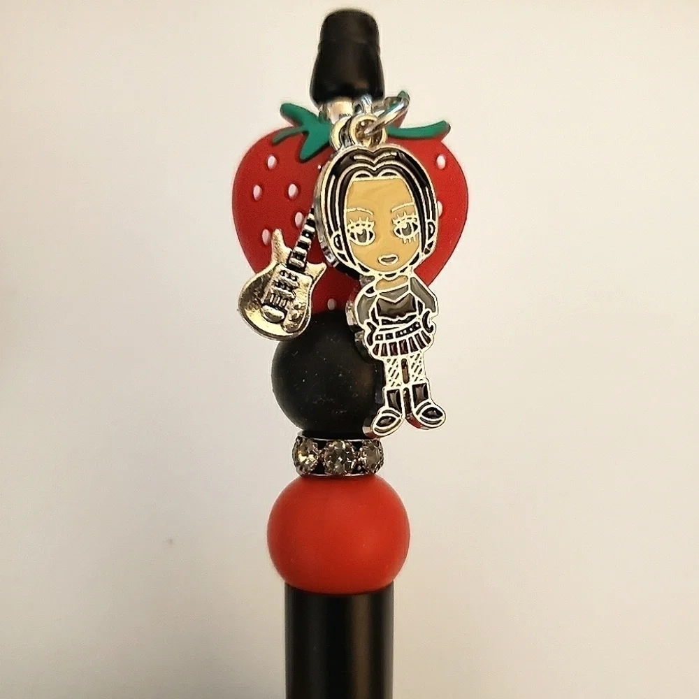Handmade Beaded Nana Osaki Anime Strawberry Silicone Focal Bead Pen